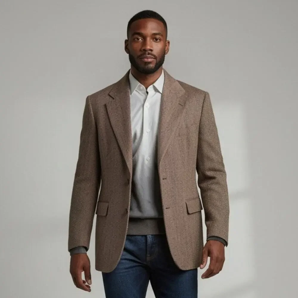 VTG Baskin Harris Tweed Sport Coat Blazer Mens S Brown Herringbone Notch Lapel